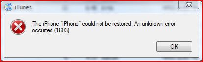 iTunes Restore Hatası 1603