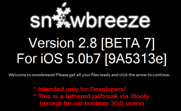 Sn0wbreeze 2.8.b7 iOS 5 Beta 7 Jailbreak