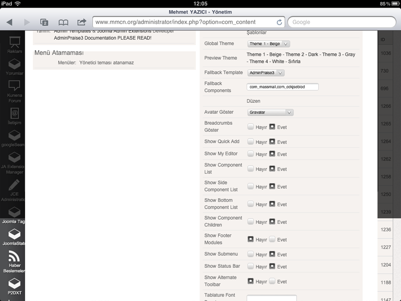 Joomla AdminPraise iPhone iPad Uyumlu Yönetim Teması Joomla AdminPraise iPhone iPad Uyumlu Yönetim Teması