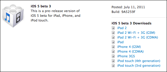 iOS 5 beta 3 iOS 5 beta 3