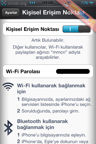 iPhone İnternet Bağlantı Paylaşımı