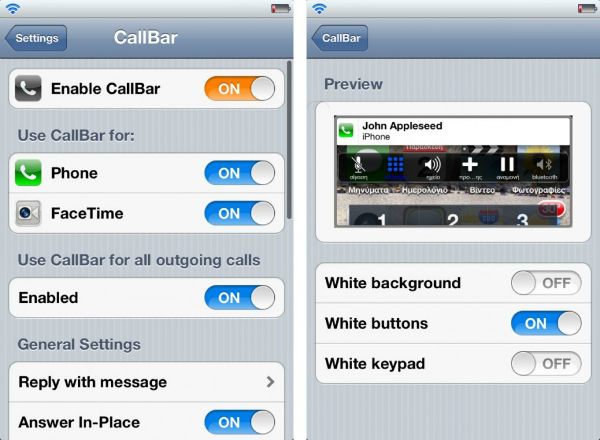 CallBar v2 iOS 6 güncelleme ekran