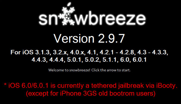 Snowbreeze 2.9.7 ile iOS 6.0 ve iOS 6.0.1 jailbreak