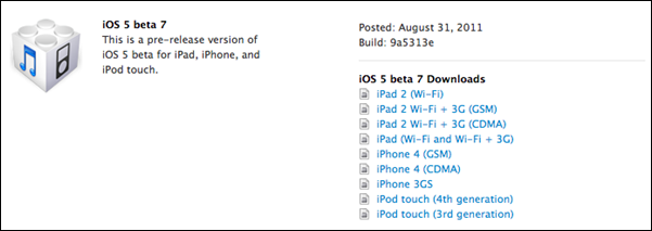 iOS 5 Beta 7 iTunes