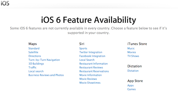 iOS 6 ve Desteklenen Ülkeler ile Özellik Listesi