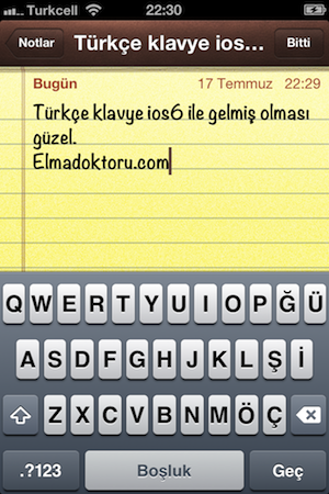 iOS 6 beta 3 ile beraber Türkçe Q klavye de kullanımda