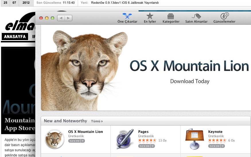 Mountain Lion OS X 10.8 Mac App Store'da