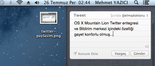 Mountain Lion Twitter ve Bildirim Merkezi